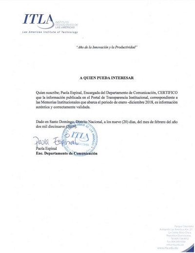 Certificación de Información - Memorias 2018